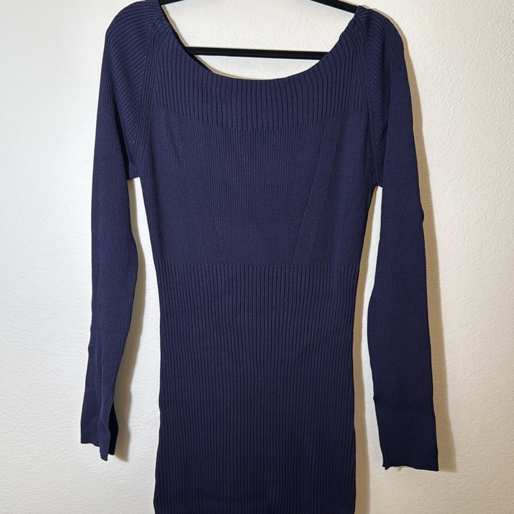 Jason Wu navy knit Elegant Navy Off-Shoulder sweater Dress XL - Picture 4 of 9